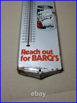 C. 1960s Original Vintage Drink Barq's Root Beer Sign Metal Thermometer Reach Out C. 1960s Original Vintage Drink Barq's Root Beer Sign Metal Thermometer Reach Out