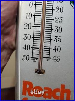 C. 1960s Original Vintage Drink Barq's Root Beer Sign Metal Thermometer Reach Out C. 1960s Original Vintage Drink Barq's Root Beer Sign Metal Thermometer Reach Out