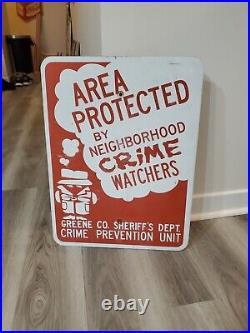 C. 1960s Original Vintage Neighborhood Crime Watch Sign Metal Sheriff Burglar DOT