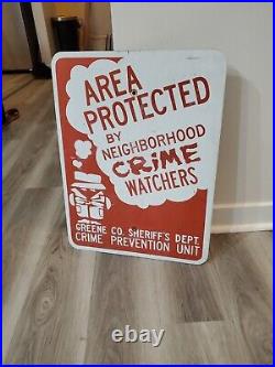 C. 1960s Original Vintage Neighborhood Crime Watch Sign Metal Sheriff Burglar DOT