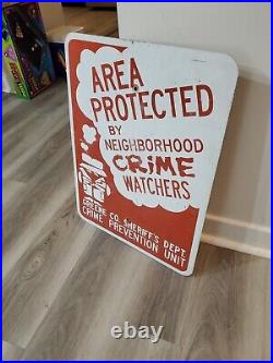 C. 1960s Original Vintage Neighborhood Crime Watch Sign Metal Sheriff Burglar DOT