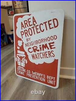 C. 1960s Original Vintage Neighborhood Crime Watch Sign Metal Sheriff Burglar DOT