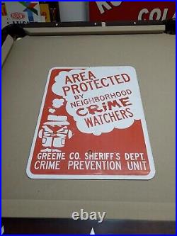 C. 1960s Original Vintage Neighborhood Crime Watch Sign Metal Sheriff Burglar DOT