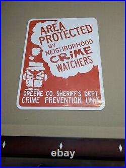 C. 1960s Original Vintage Neighborhood Crime Watch Sign Metal Sheriff Burglar DOT