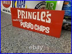 C. 1960s Original Vintage Pringles Potato Chips Sign Metal Rack Topper Grocery