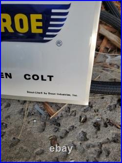 C. 1970s Original Vintage Monroe Shocks Sign Metal Embossed VW Beetle Gas Oil