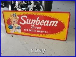 C. 1971 Original Vintage Sunbeam Bread Sign Metal Embossed Batter Whipped Grocery