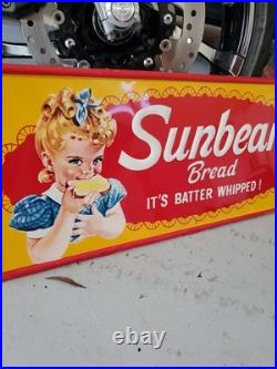 C. 1971 Original Vintage Sunbeam Bread Sign Metal Embossed Batter Whipped Grocery