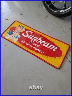 C. 1971 Original Vintage Sunbeam Bread Sign Metal Embossed Batter Whipped Grocery