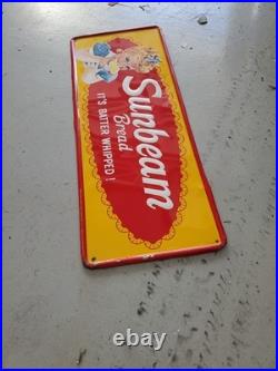 C. 1971 Original Vintage Sunbeam Bread Sign Metal Embossed Batter Whipped Grocery