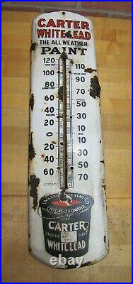CARTER WHITELEAD PAINT Antique Porcelain Ad Thermometer Sign BEACH COSHOCTON O