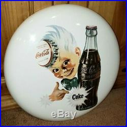 COKE-TACULAR Vintage Coca-Cola Porcelain Enamel 16 Sprite Boy Button Sign MINT