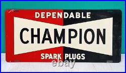 Champion Spark Plugs Sign Advertising Metal Vintage 1960s Made in USA 1A 12x26