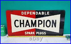 Champion Spark Plugs Sign Advertising Metal Vintage 1960s Made in USA 1A 12x26