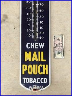 Chew Mail Pouch Tobacco Porcelain Advertising Original Vintage Thermometer Sign