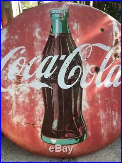 Coca Cola 1950s Vintage Original 48 Inch Bottle Button Advertising Metal Sign