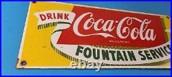 Coca Cola Porcelain Sign Vintage Fountain Service Beverage Bottle Gas Pump Sign