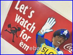 Coca Cola Slow School Zone Officer Porcelain Enamel Vintage Sign Metal 20 x 13