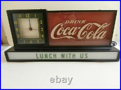 Coca Cola Vintage Fountain Lighted Square Clock and Sign Rare 1954