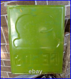 Colorful ORIGINAL EMBOSSED vintage SQ Spartan Quality Feeds ADVERTISING SIGN Colorful ORIGINAL EMBOSSED vintage SQ Spartan Quality Feeds ADVERTISING SIGN