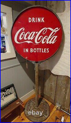 Double Sided Porcelain Coca Cola Lollipop Sign vtg retro Soda Advertising