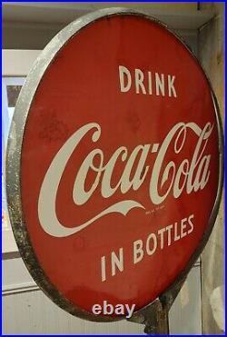 Double Sided Porcelain Coca Cola Lollipop Sign vtg retro Soda Advertising