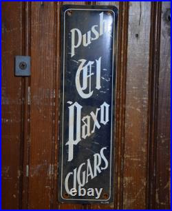 EL PAXO CIGARS STAMPED PAINTED METAL DEALER DOOR PUSH SIGN VINTAGE 1940s STORE
