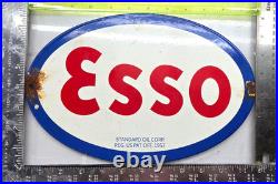 ESSO 12 VINTAGE Genuine FLAT Gas Pump Plate Service Station Porcelain Sign