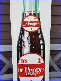 Early Vintage 50s Embossed Dr Pepper Soda Pop Bottle 48 Metal Advertising Sign