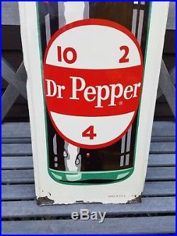 Early Vintage 50s Embossed Dr Pepper Soda Pop Bottle 48 Metal Advertising Sign