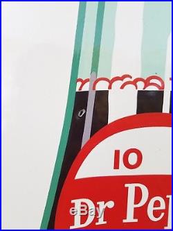 Early Vintage 50s Embossed Dr Pepper Soda Pop Bottle 48 Metal Advertising Sign