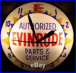 Evinrude Outboard Motor Double Bubble Lighted Dealer Wall Clock Vintage Sign