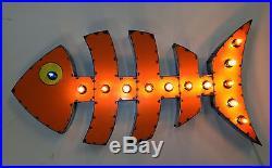 Fish Bones Vintage Industrial Metal Sushi Restaurant Bar Seafood Sign Lite Beach