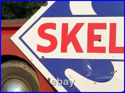 GUARANTEED ORIGINAL Vintage 7' SKELLY Gas OIL Sign PORCELAIN Garage Mancave OLD