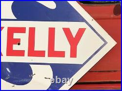 GUARANTEED ORIGINAL Vintage 7' SKELLY Gas OIL Sign PORCELAIN Garage Mancave OLD