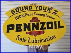 Giant Vintage 1950's Pennzoil Porcelain Sign 30 X 20