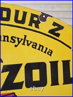 Giant Vintage 1950's Pennzoil Porcelain Sign 30 X 20