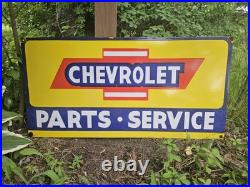Giant Vintage Chevrolet Parts & Service Porcelain Sign 36 X 18