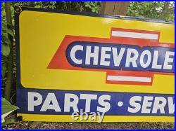 Giant Vintage Chevrolet Parts & Service Porcelain Sign 36 X 18
