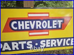 Giant Vintage Chevrolet Parts & Service Porcelain Sign 36 X 18