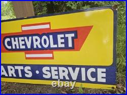 Giant Vintage Chevrolet Parts & Service Porcelain Sign 36 X 18