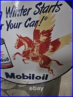 Giant Vintage Mobiloil Pegasus Porcelain Enamel Sign 30 Inches Round