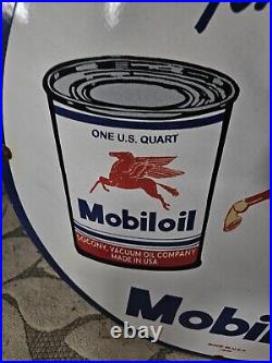 Giant Vintage Mobiloil Pegasus Porcelain Enamel Sign 30 Inches Round