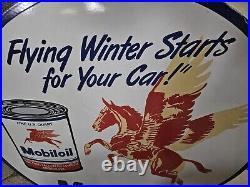 Giant Vintage Mobiloil Pegasus Porcelain Enamel Sign 30 Inches Round