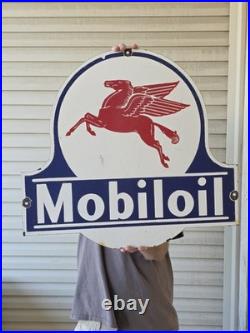 Giant Vintage Mobiloil Pegasus Porcelain Gas Station Sign 24x 22