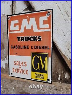 Gmc Vintage Porcelain Sign General Motors Service Gas Station Diesel Trucks Gm