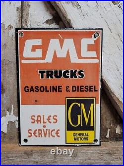 Gmc Vintage Porcelain Sign General Motors Service Gas Station Diesel Trucks Gm