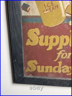 Great Vtg/ Antique Hand Painted PA Advertisement Sign Supplies Sunday Outings