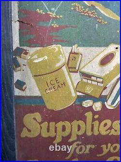 Great Vtg/ Antique Hand Painted PA Advertisement Sign Supplies Sunday Outings