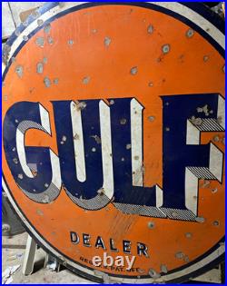 Gulf Dealer vintage double sided 66inch Round Gas & Oil AD Sign